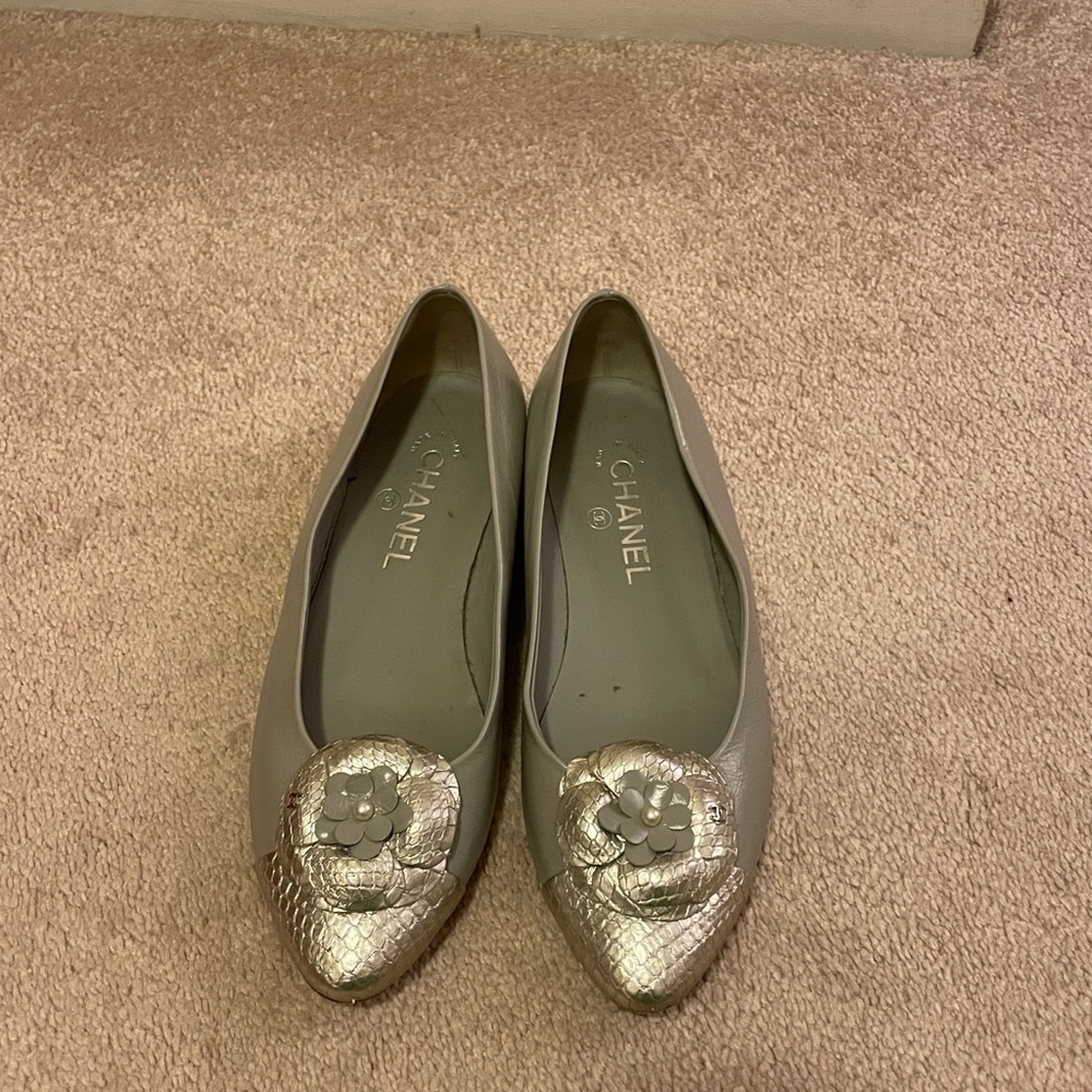 Chanel Gray and Silver Women's Flats